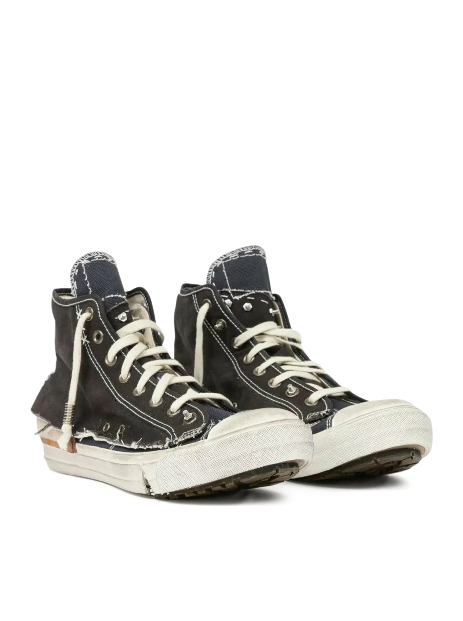 "LOVE TO DEATH" HIGH-TOP CANVAS SNEAKERS WITH DESTRUCTURED DETAILS
