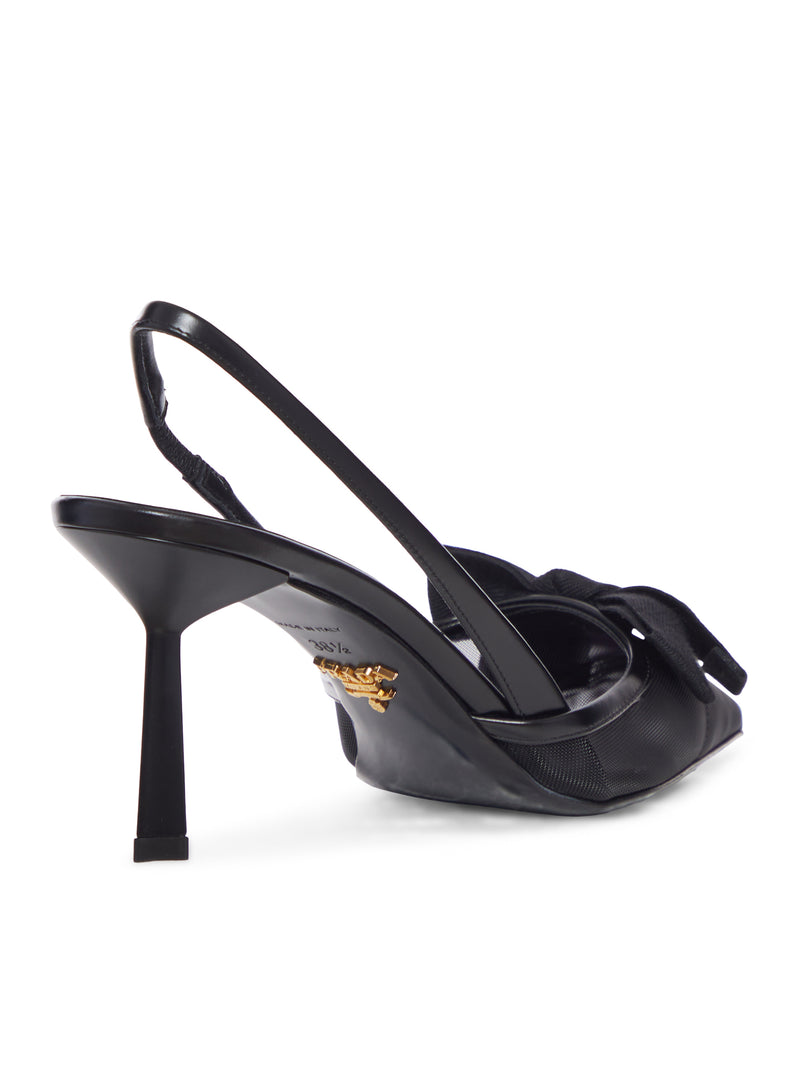 MESH BOW SLINGBACK PUMPS
