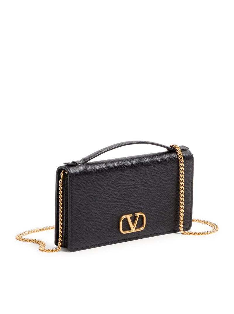 VLOGO SIGNATURE CHAIN WALLET IN GARNET CALFSKIN