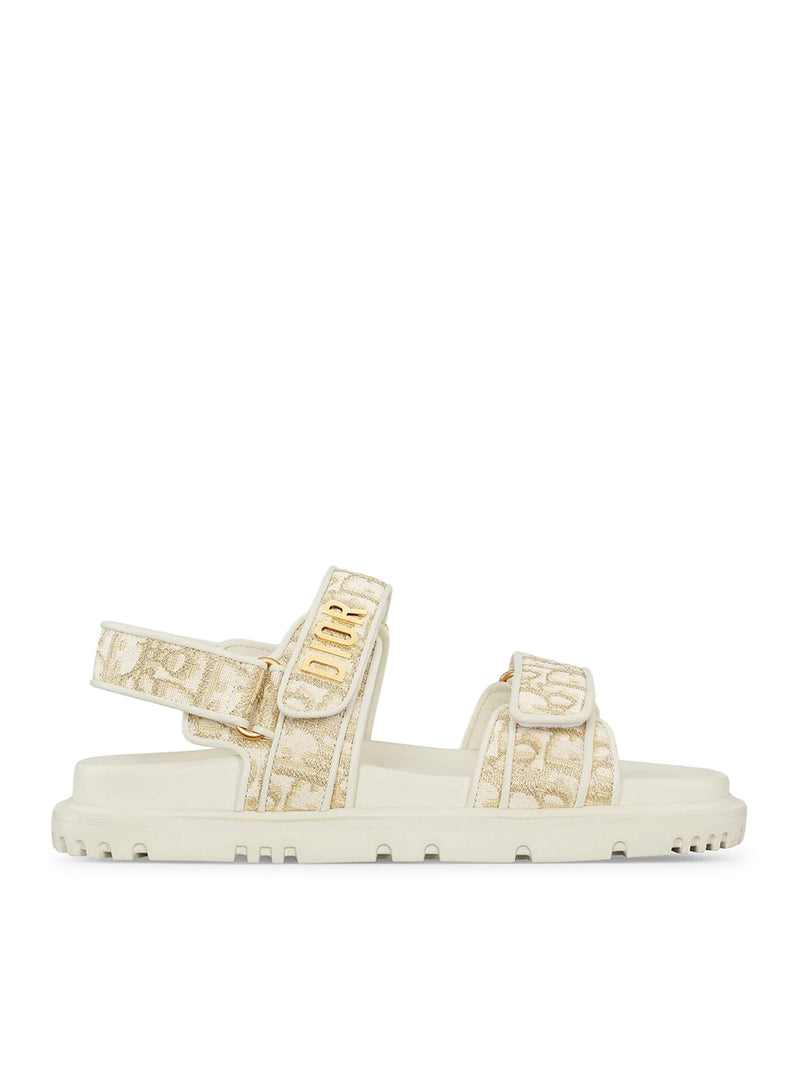 DIORACT SANDAL IN WHITE OBLIQUE JACQUARD WITH GOLD-COLOURED METALLIC THREAD