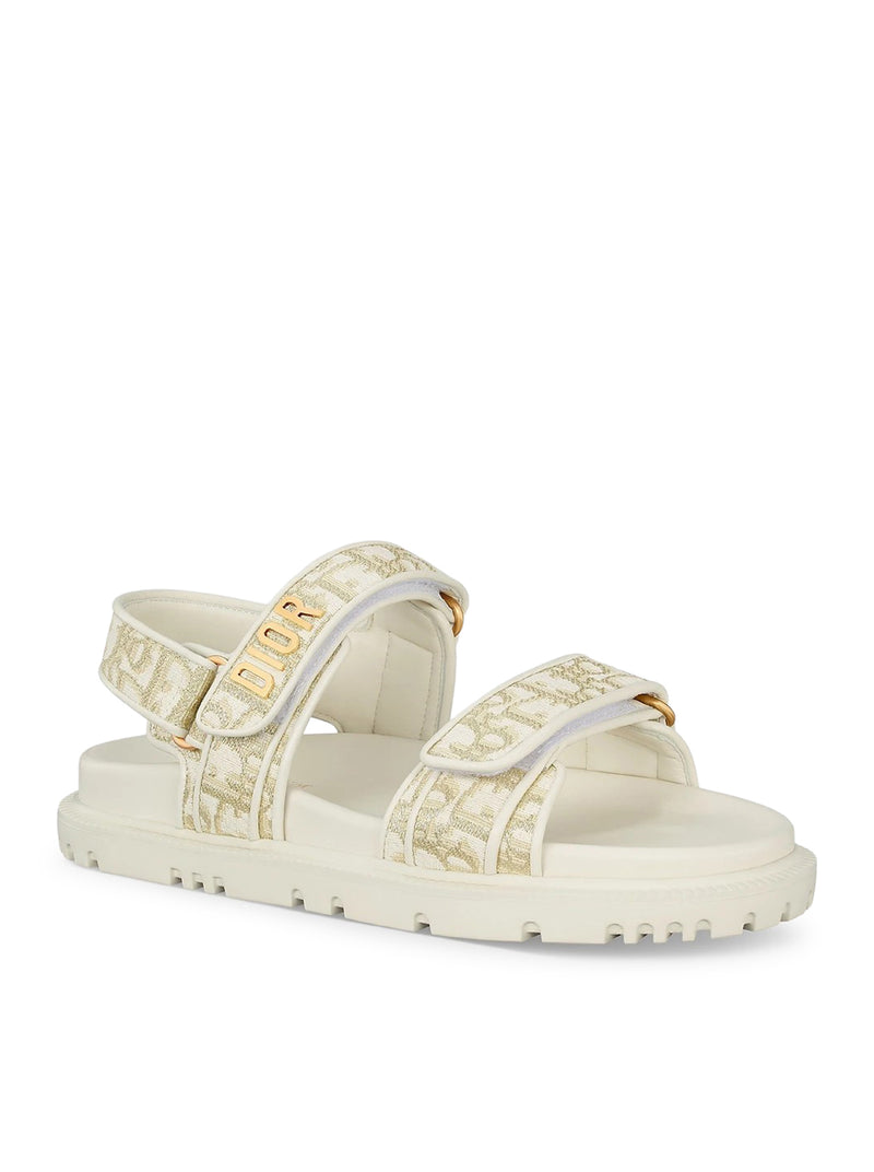 DIORACT SANDAL IN WHITE OBLIQUE JACQUARD WITH GOLD-COLOURED METALLIC THREAD