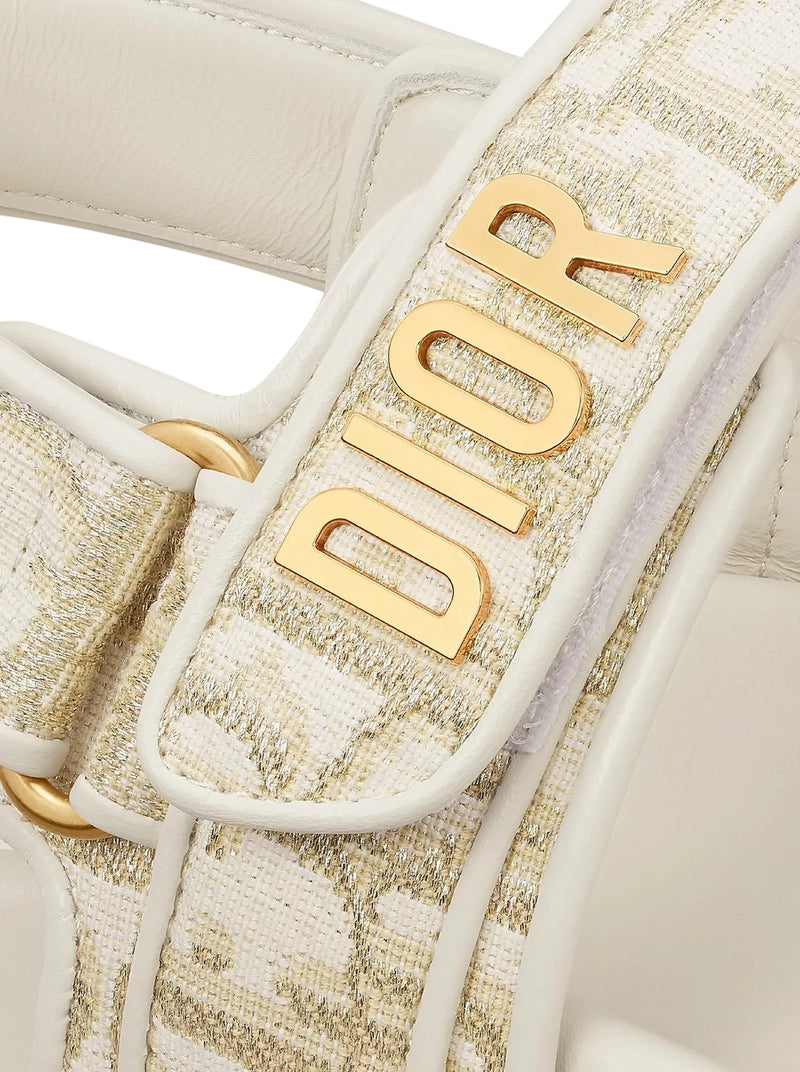 DIORACT SANDAL IN WHITE OBLIQUE JACQUARD WITH GOLD-COLOURED METALLIC THREAD