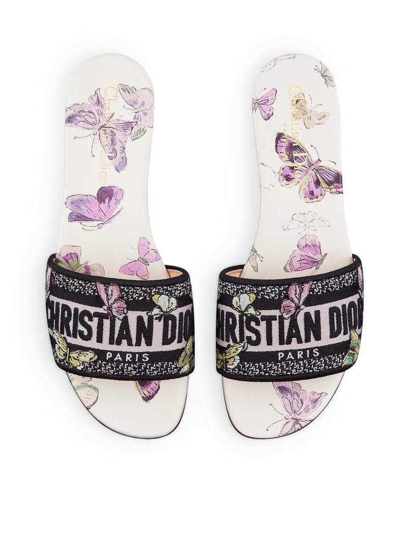 DWAY SANDAL IN EMBROIDERED COTTON WITH WHITE AND PURPLE BUTTERFLY MOTIF
