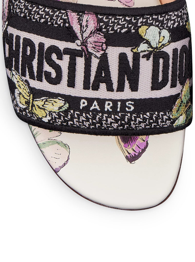 DWAY SANDAL IN EMBROIDERED COTTON WITH WHITE AND PURPLE BUTTERFLY MOTIF