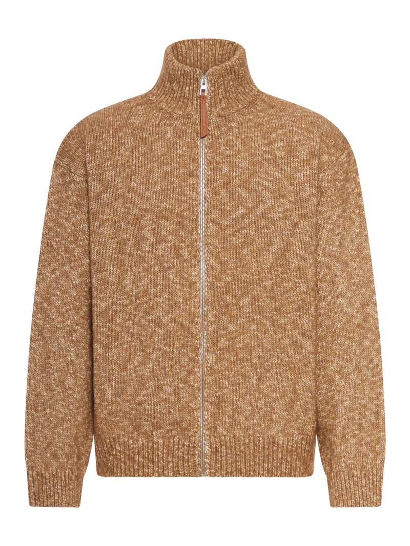 CARDIGAN WITH ZIP IN COTTON LINEN AND WOOL