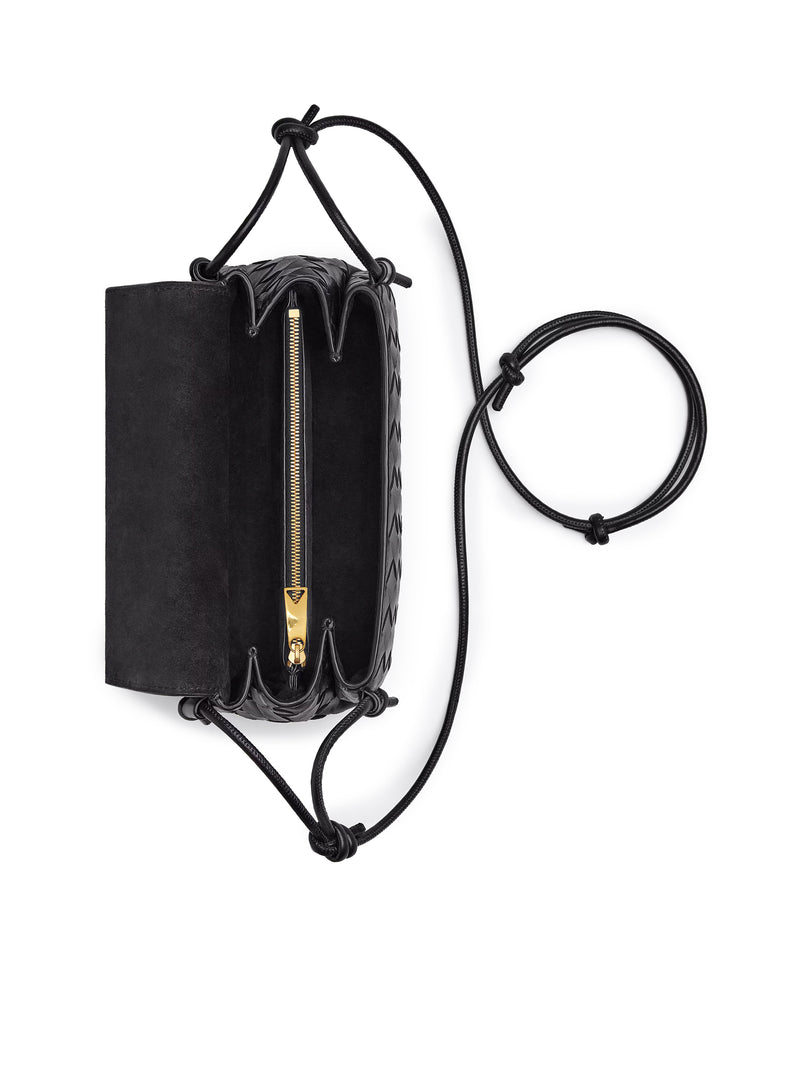 WOVEN NAPPA CLUTCH WITH ADJUSTABLE TUBULAR SHOULDER STRAP