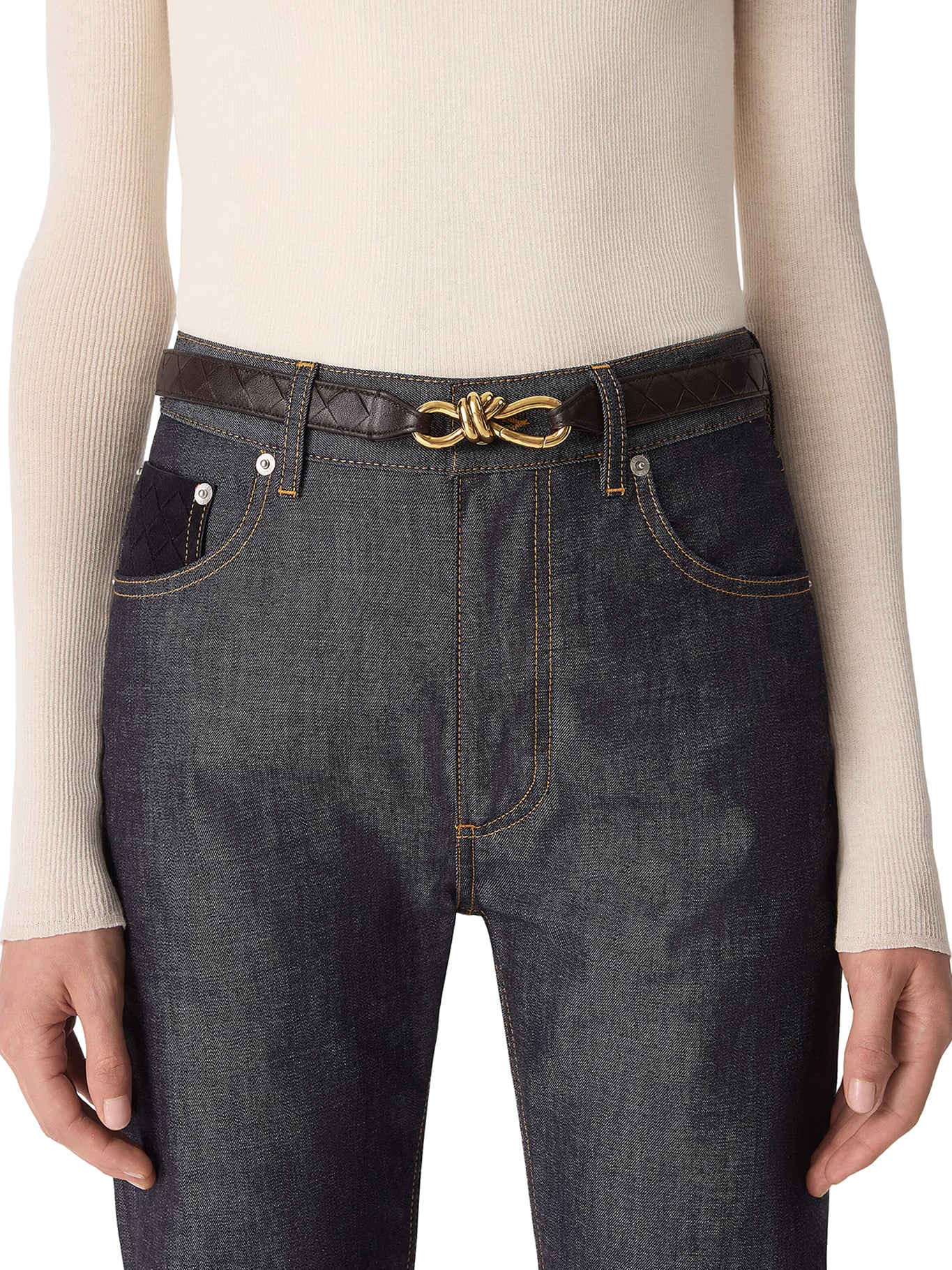 NAPPA BELT WITH BRAIDED DESIGN AND EMBLEM KNOT BUCKLE