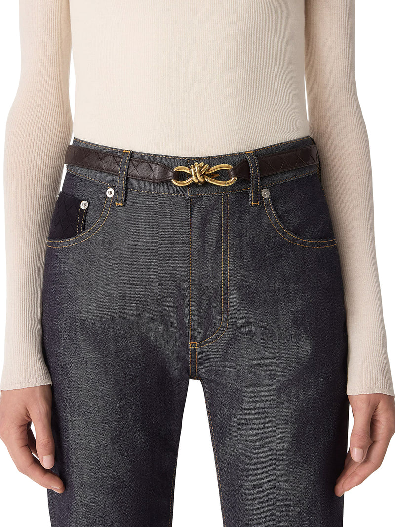 NAPPA BELT WITH BRAIDED DESIGN AND EMBLEM KNOT BUCKLE