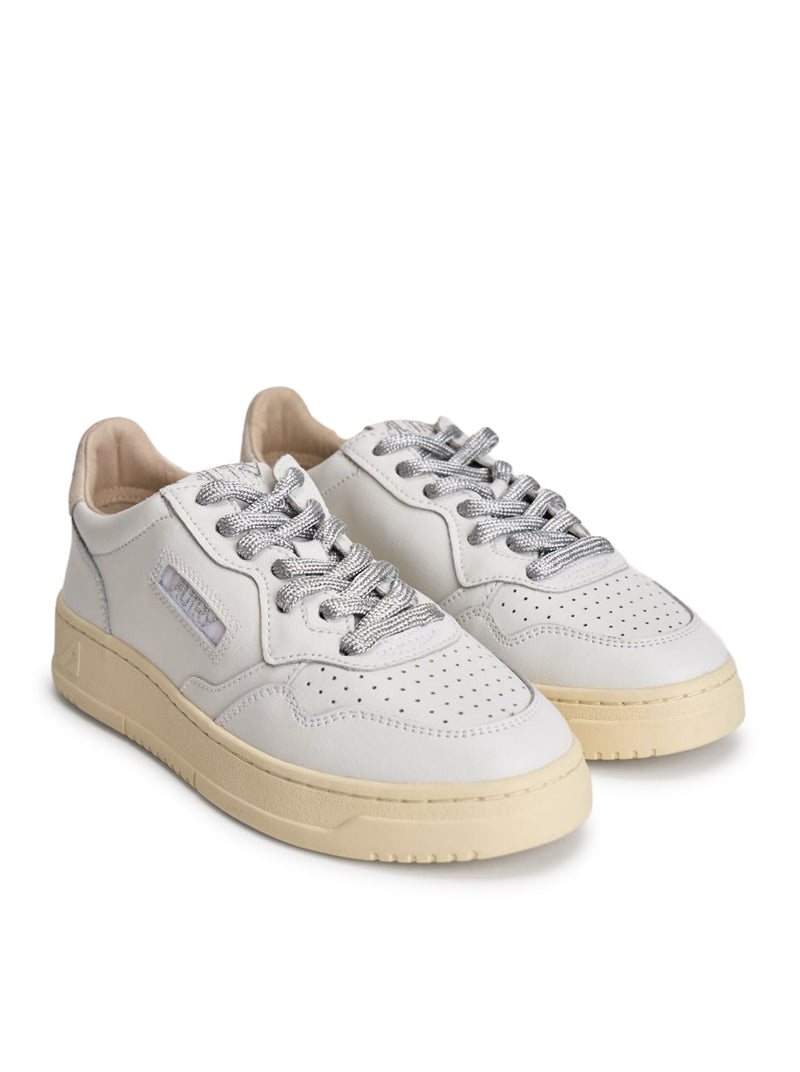 MEDALIST LOW SNEAKERS IN WHITE LEATHER WITH SILVER LUREX DETAILS