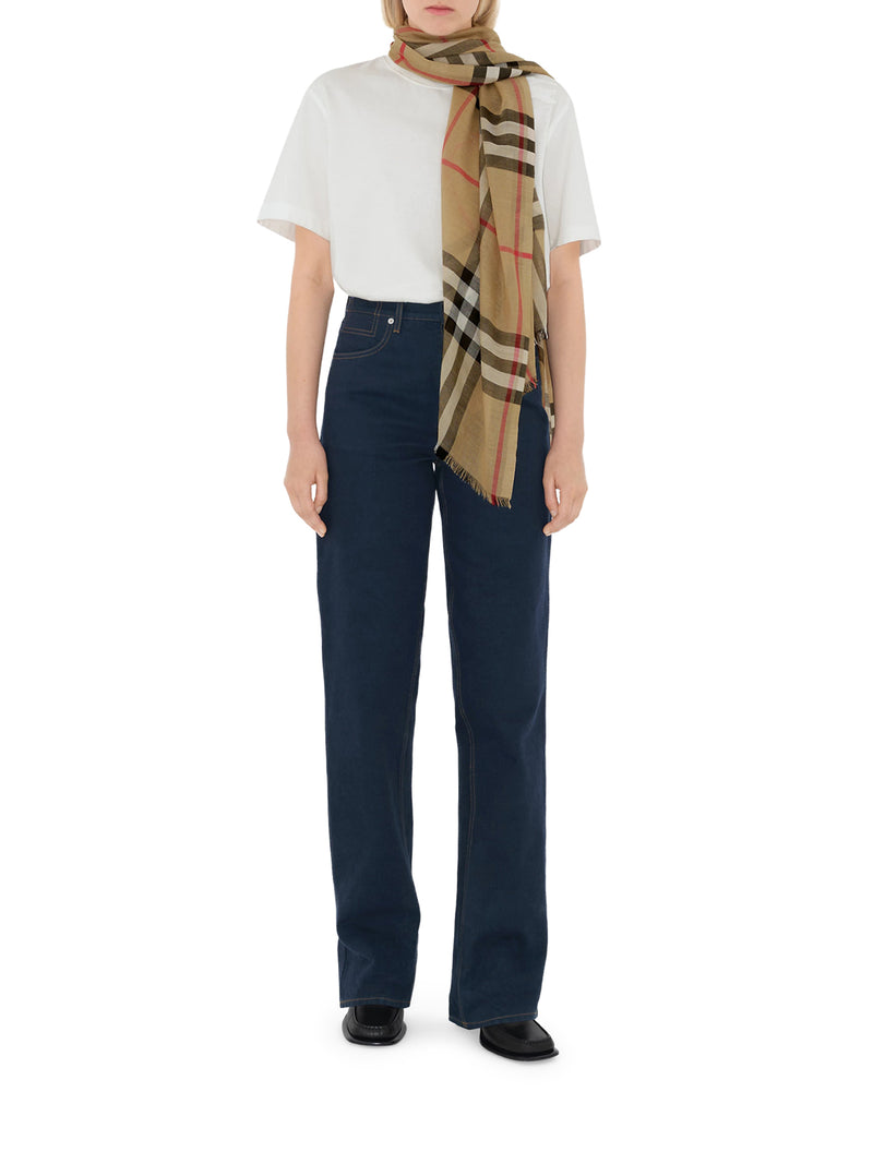 CHECK WOOL AND SILK SCARF