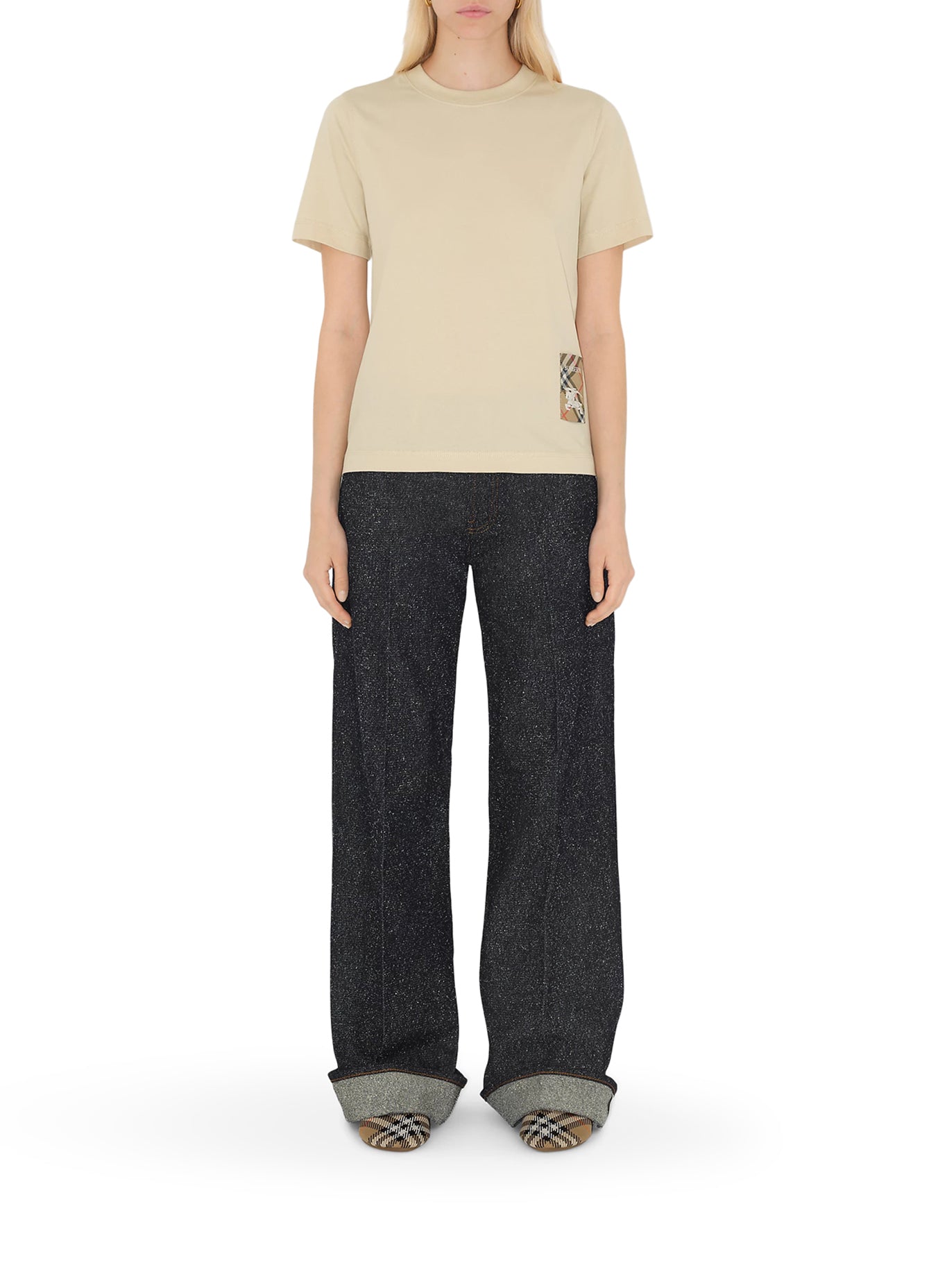 COTTON T-SHIRT WITH CHECK APPLIQUE