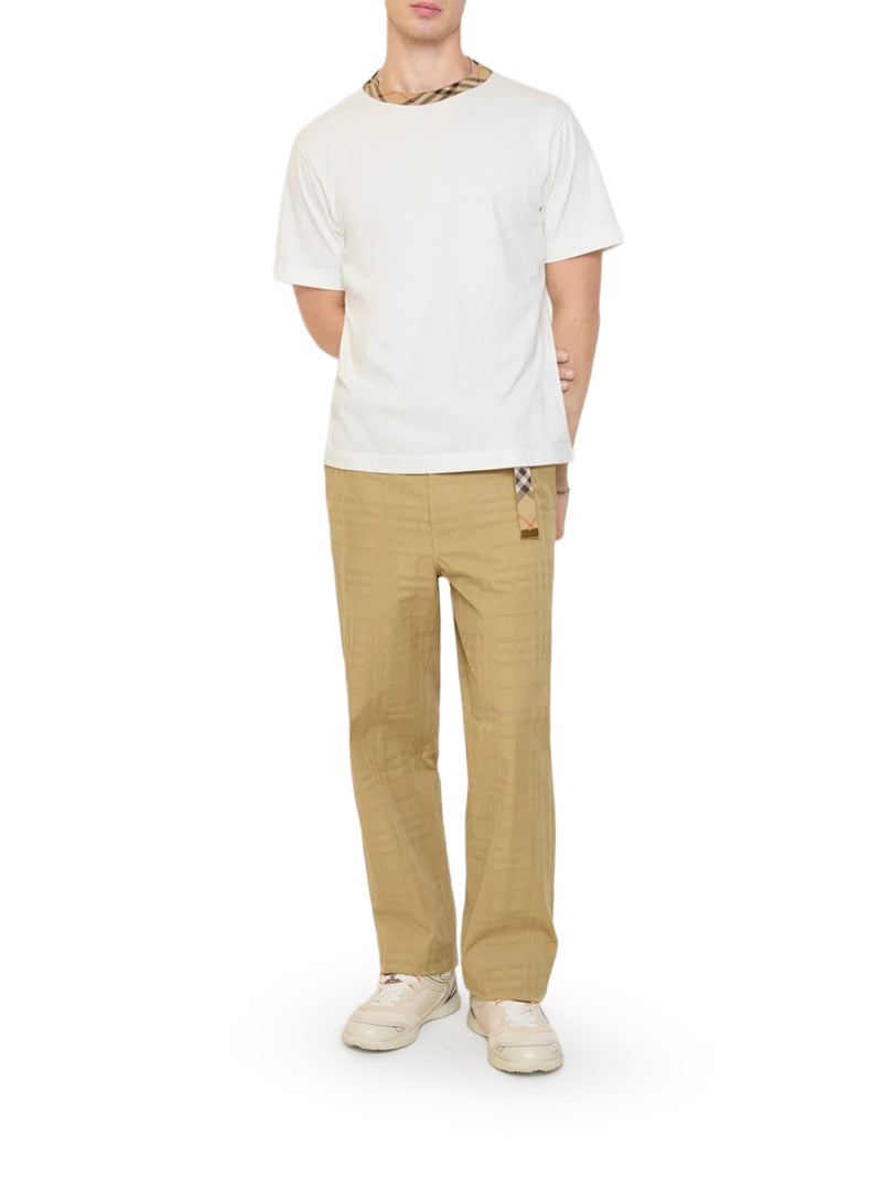 TEXTURED CHECK COTTON TROUSERS