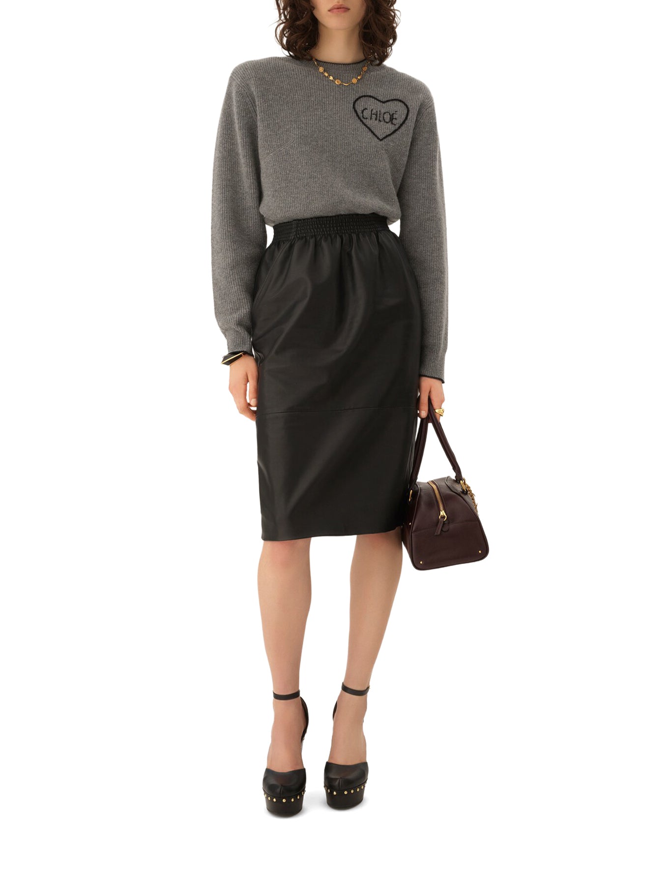 CROPPED WOOL KNIT SWEATER WITH LOGO