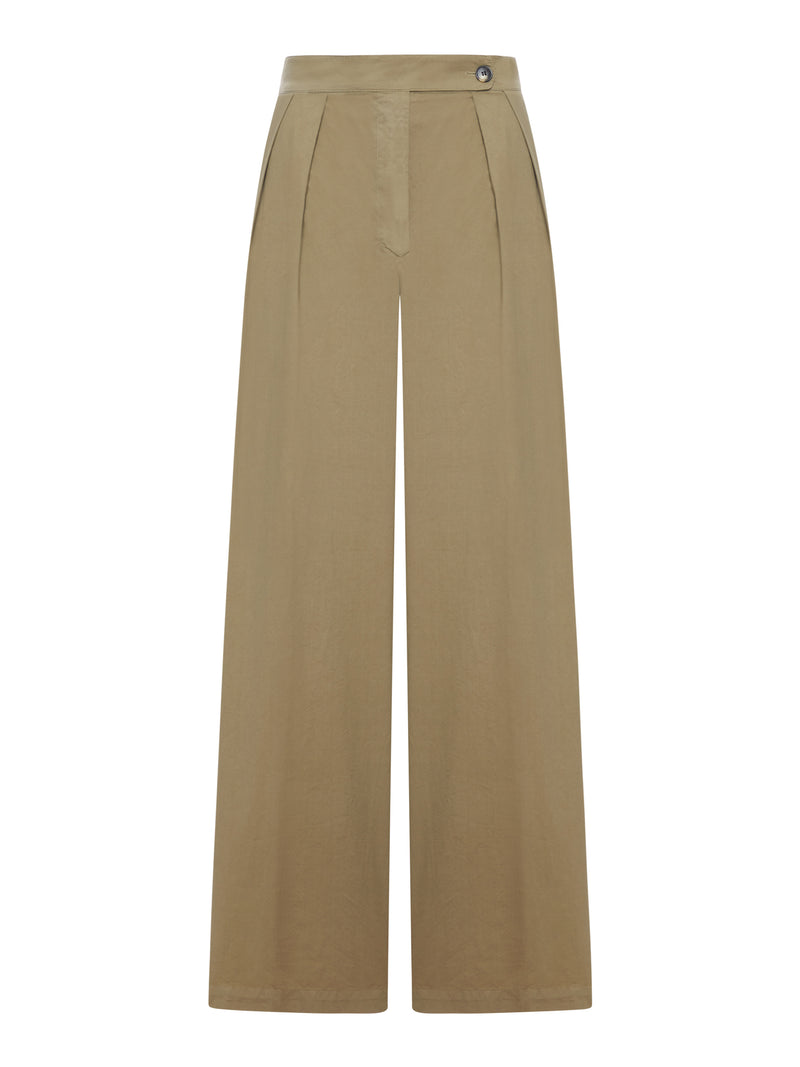 CEMENT-COLOURED TROUSERS WITH PLEATS AND SIDE BUTTONS