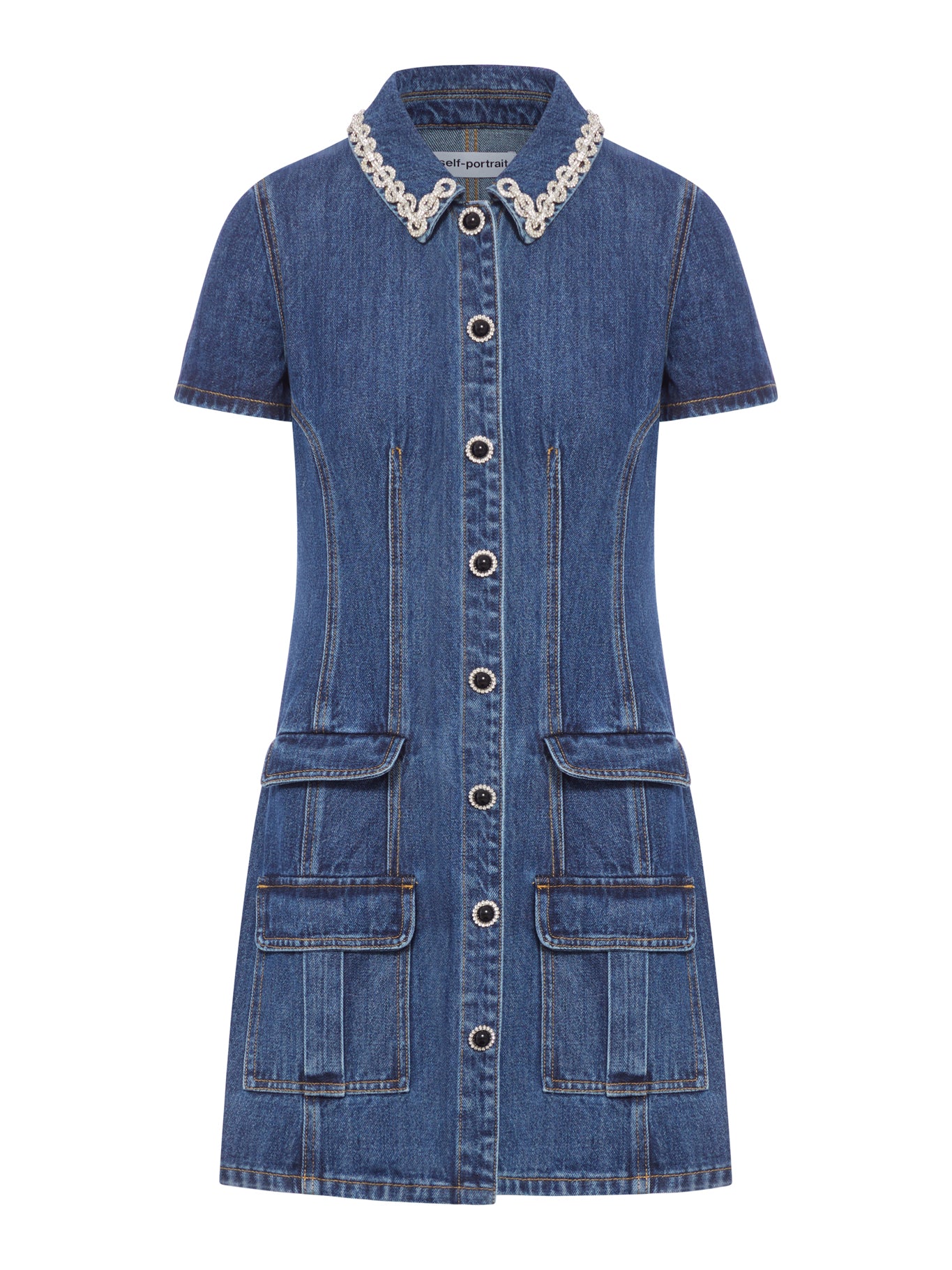DENIM MINI DRESS WITH JEWEL APPLICATIONS
