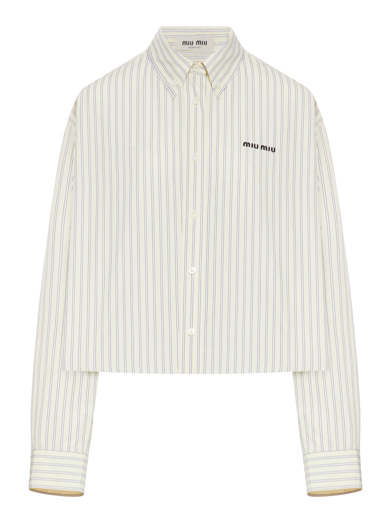 STRIPED COTTON POPLIN CROP SHIRT WITH LOGO