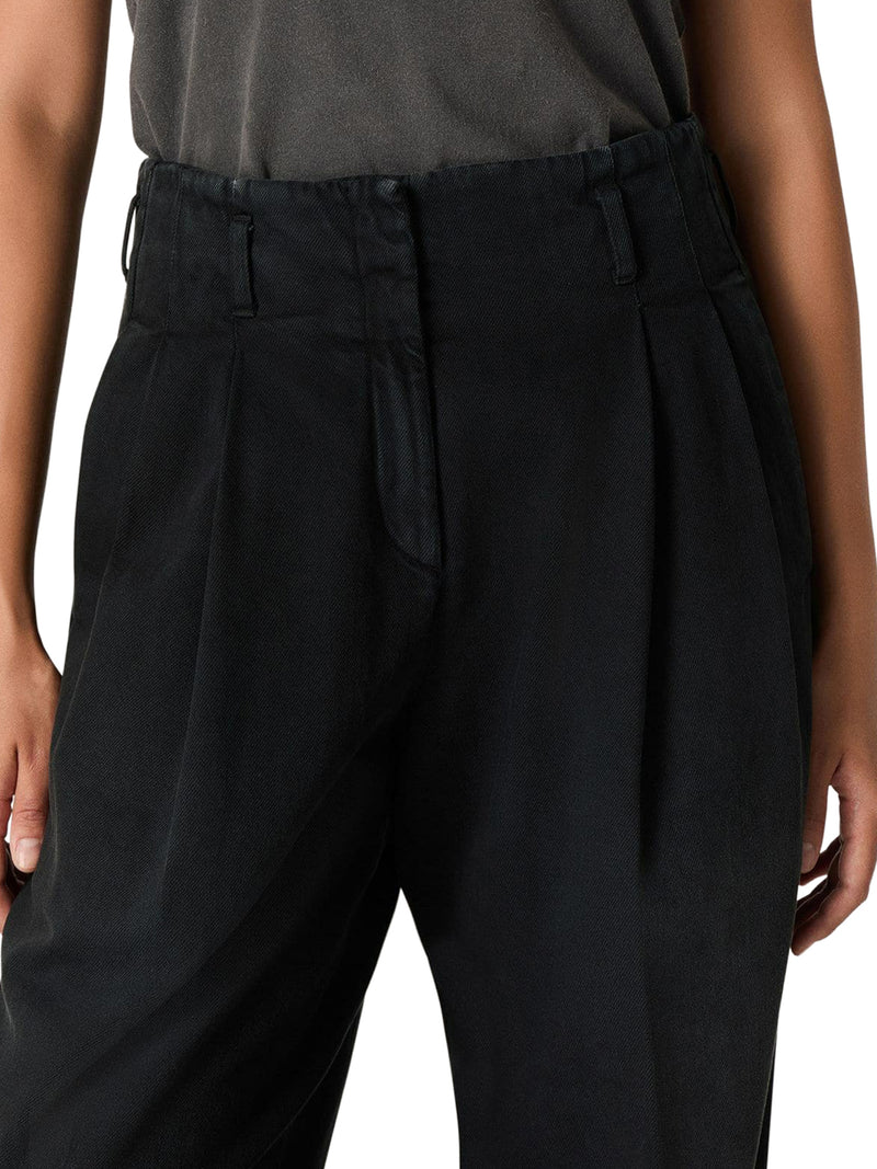 BLACK COTTON DENIM TROUSERS WITH LIVED-IN TREATMENT