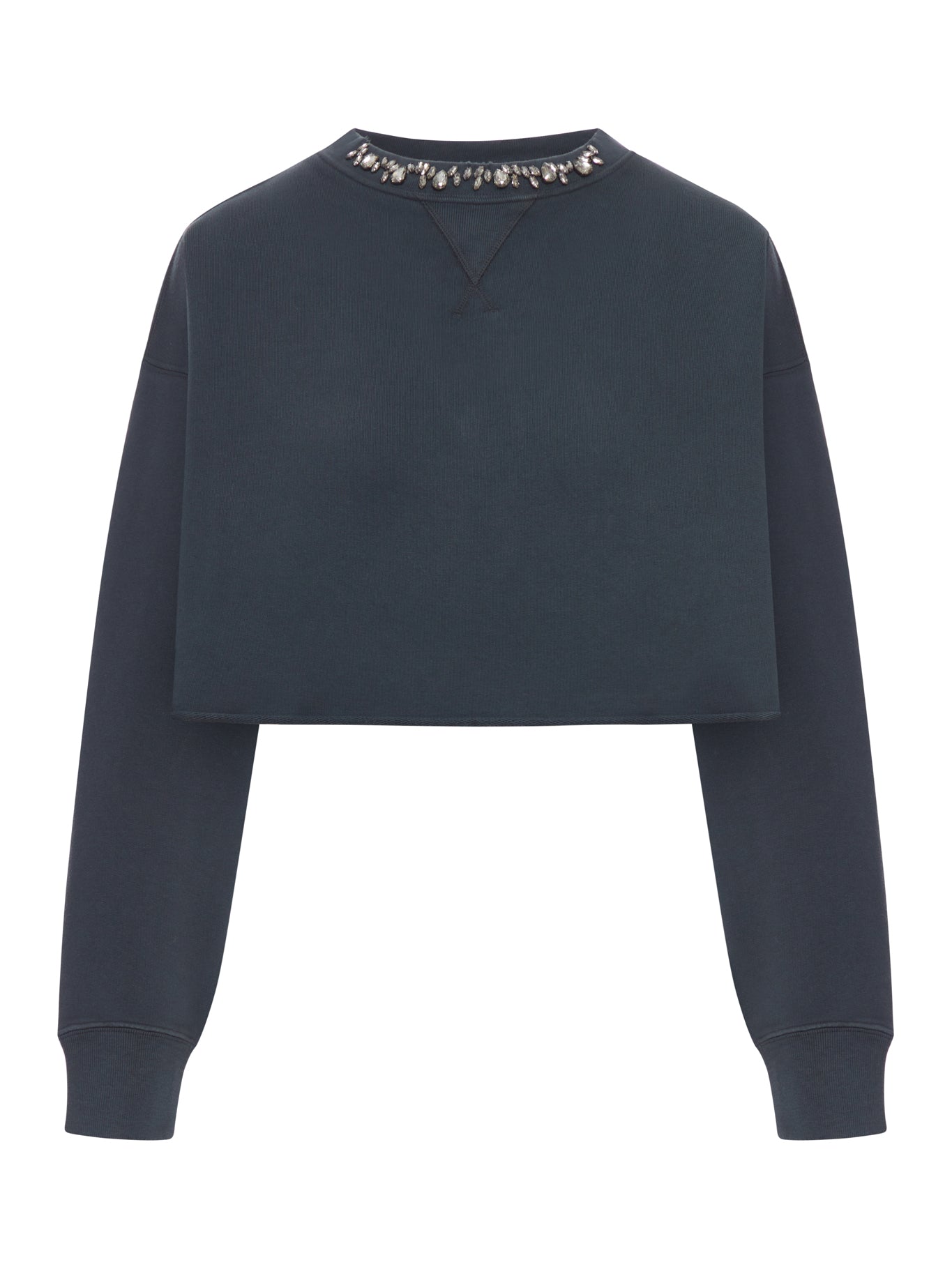 CREW NECK SWEATSHIRT IN ORGANIC COTTON FLEECE WITH CRYSTALS ON THE NECK
