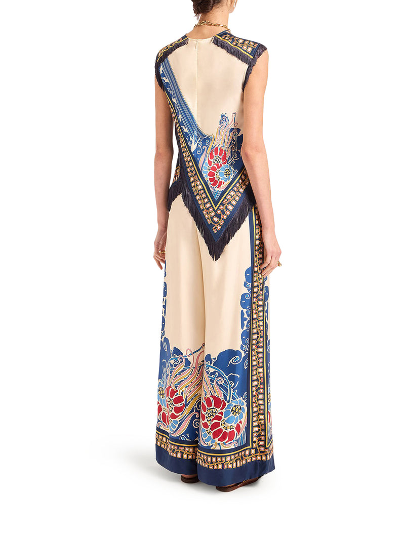 SILK TROUSERS WITH POSITIONED PRINT