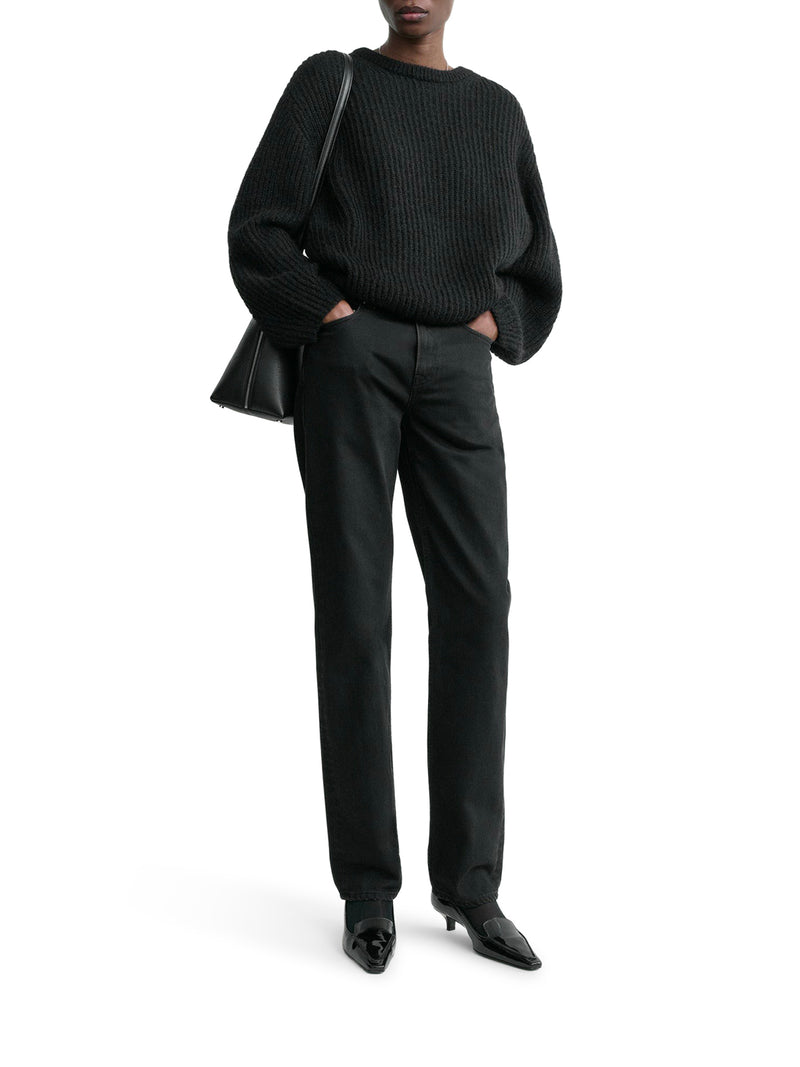 BLACK MOHAIR BLEND RIBBED SWEATER