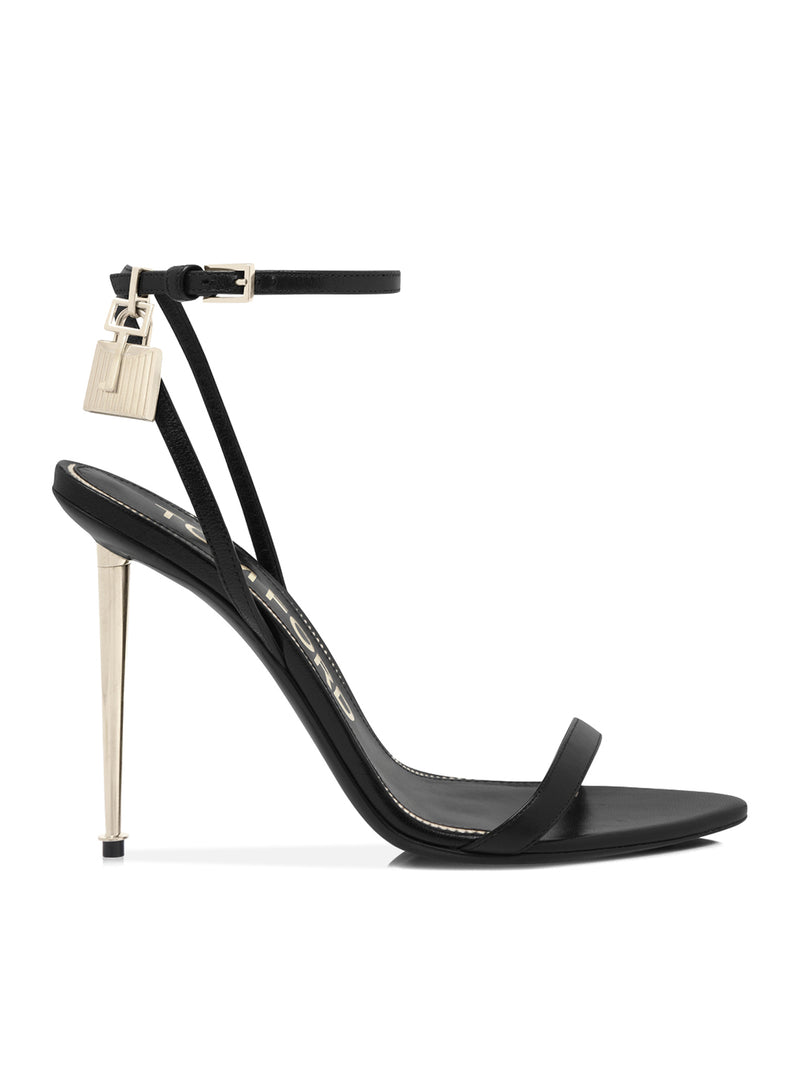POINTED-TOE SANDAL WITH PADLOCK IN POLISHED LEATHER