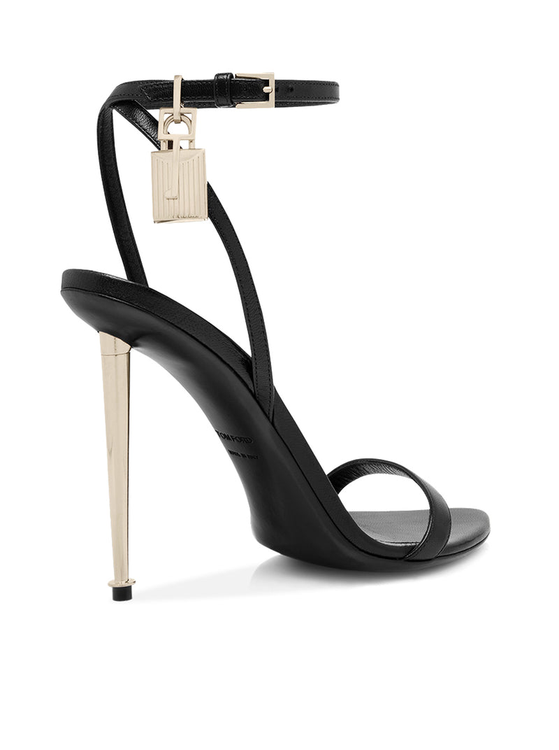 POINTED-TOE SANDAL WITH PADLOCK IN POLISHED LEATHER
