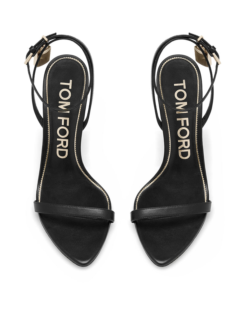 POINTED-TOE SANDAL WITH PADLOCK IN POLISHED LEATHER