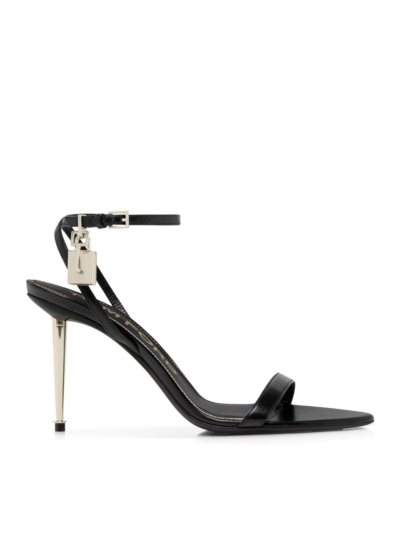 POINTED-TOE SANDAL WITH PADLOCK IN POLISHED LEATHER