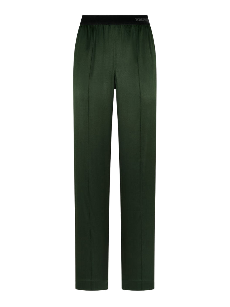 GREEN STRETCH SILK SATIN TROUSERS