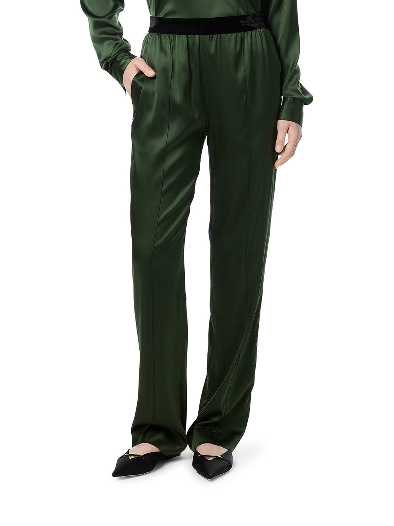 GREEN STRETCH SILK SATIN TROUSERS