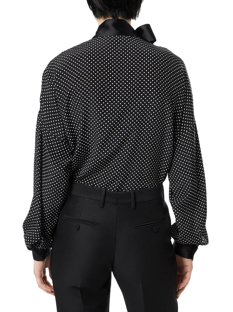 POLKA-DOT SILK CREPE BLOUSE WITH TUXEDO DETAILS