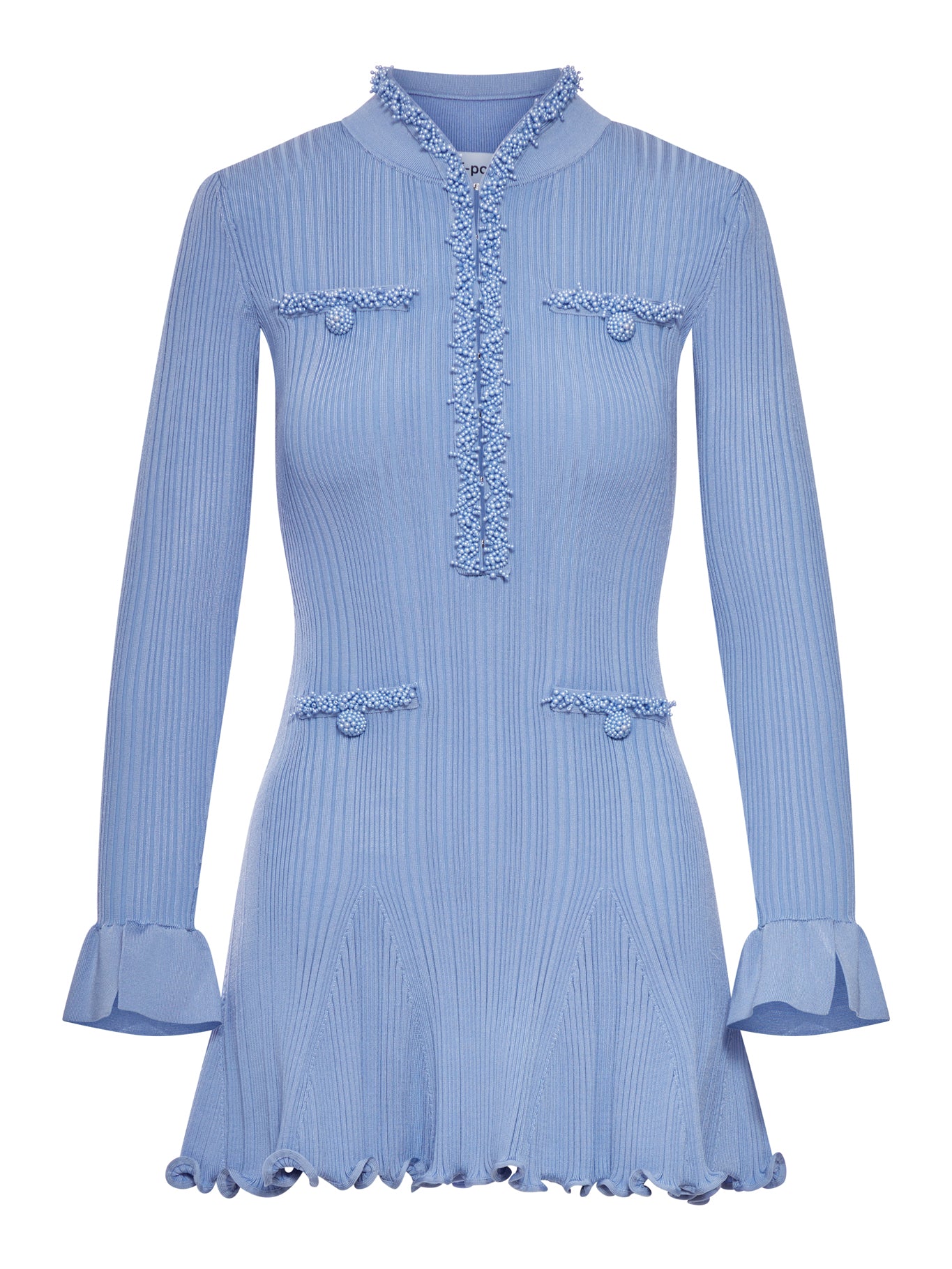 MINI KNITTED DRESS WITH BLUE PEARL TRIM