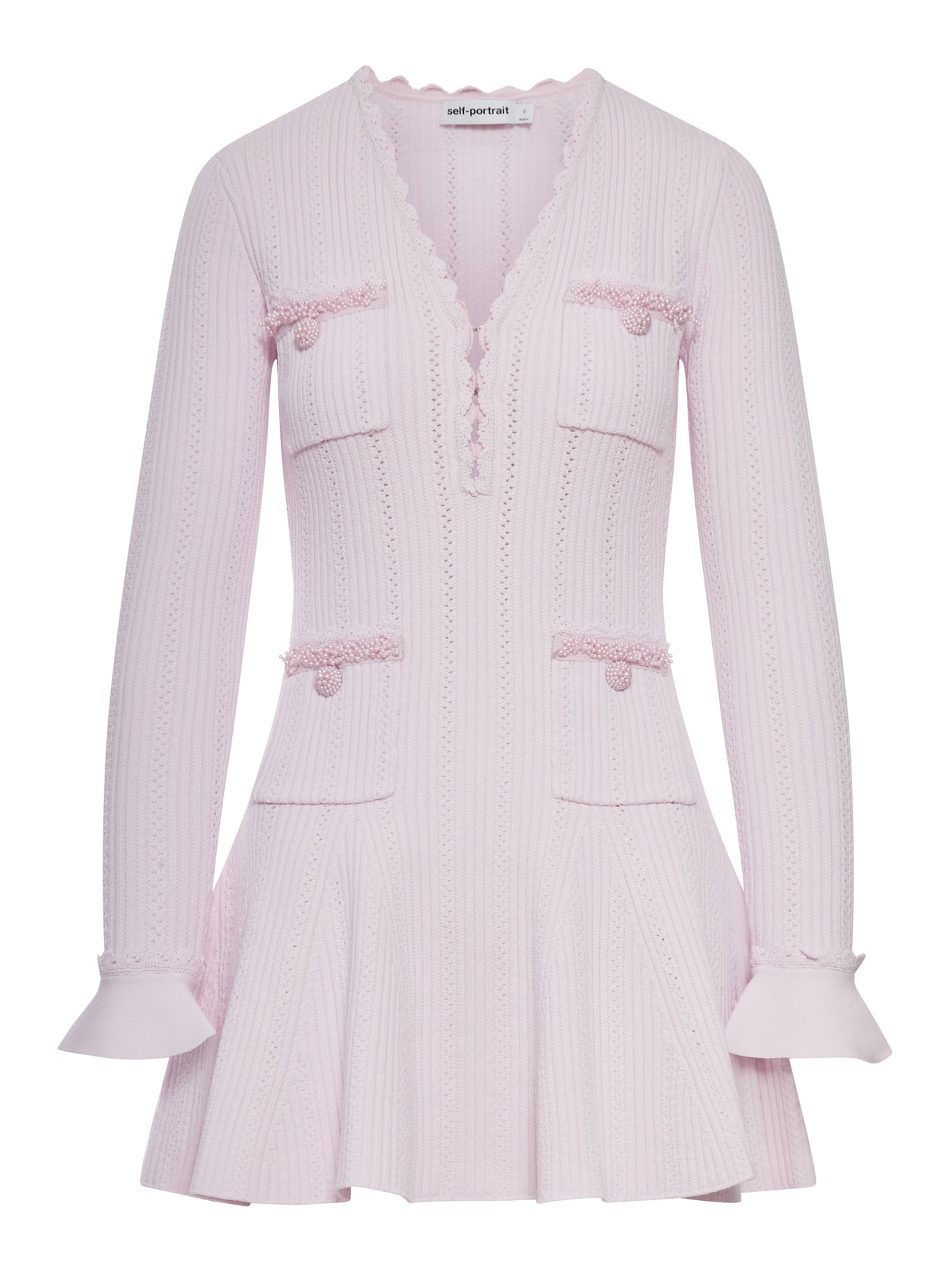 MINI KNITTED DRESS WITH PINK PEARL TRIM