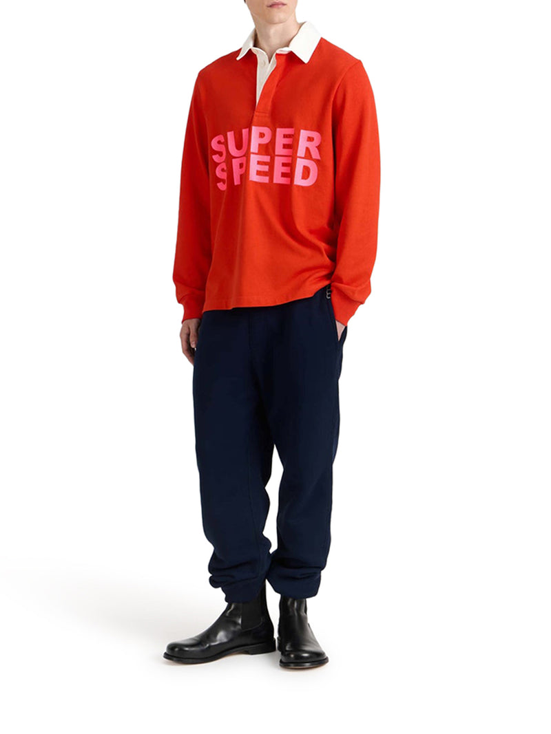 MENS "SUPER SPEED" RUGBY POLO TOP IN BRIGHT RED