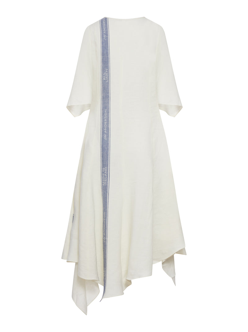 LINEN MIDI DRESS WITH LOGO INSERTS