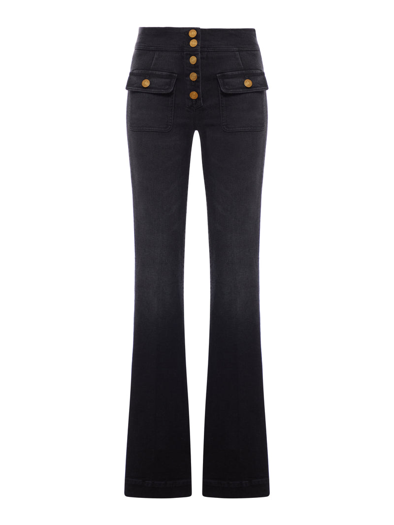 ANAIS FLARE DENIM JEANS WITH GOLD BUTTONS