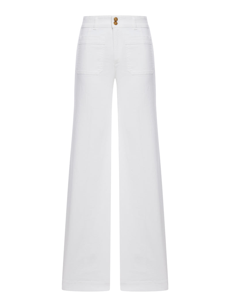 WIDE-LEG JANE JEANS IN WHITE COTTON WITH GOLD BUTTONS