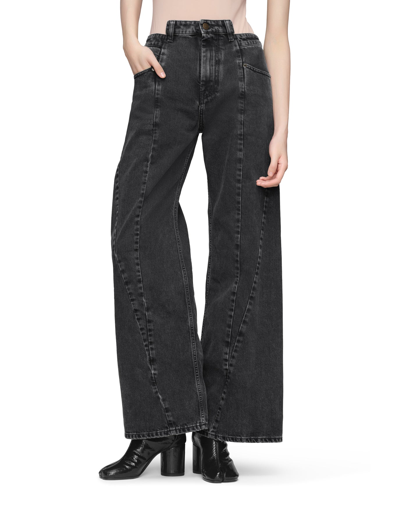 ASYMMETRIC 5-POCKET DENIM JEANS
