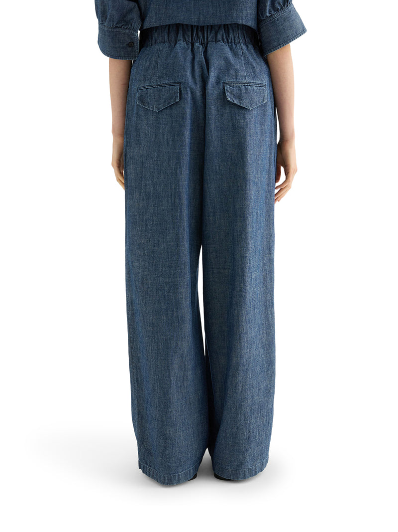WIDE LEG TROUSERS IN LIGHTWEIGHT COTTON CHAMBRAY