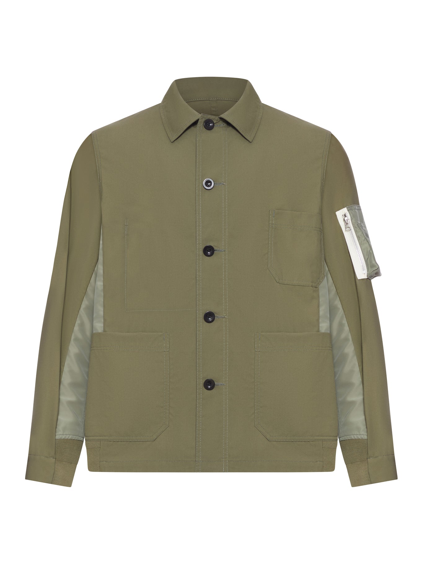 COTTON JACKET WITH NYLON DETAILS APPLIED