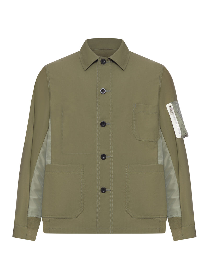 COTTON JACKET WITH NYLON DETAILS APPLIED