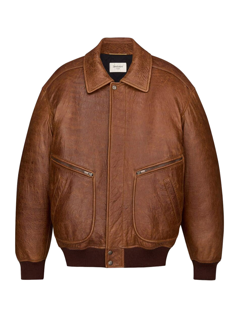 PADDED BOMBER JACKET IN GLOSSY HAMMERED LAMBSKIN