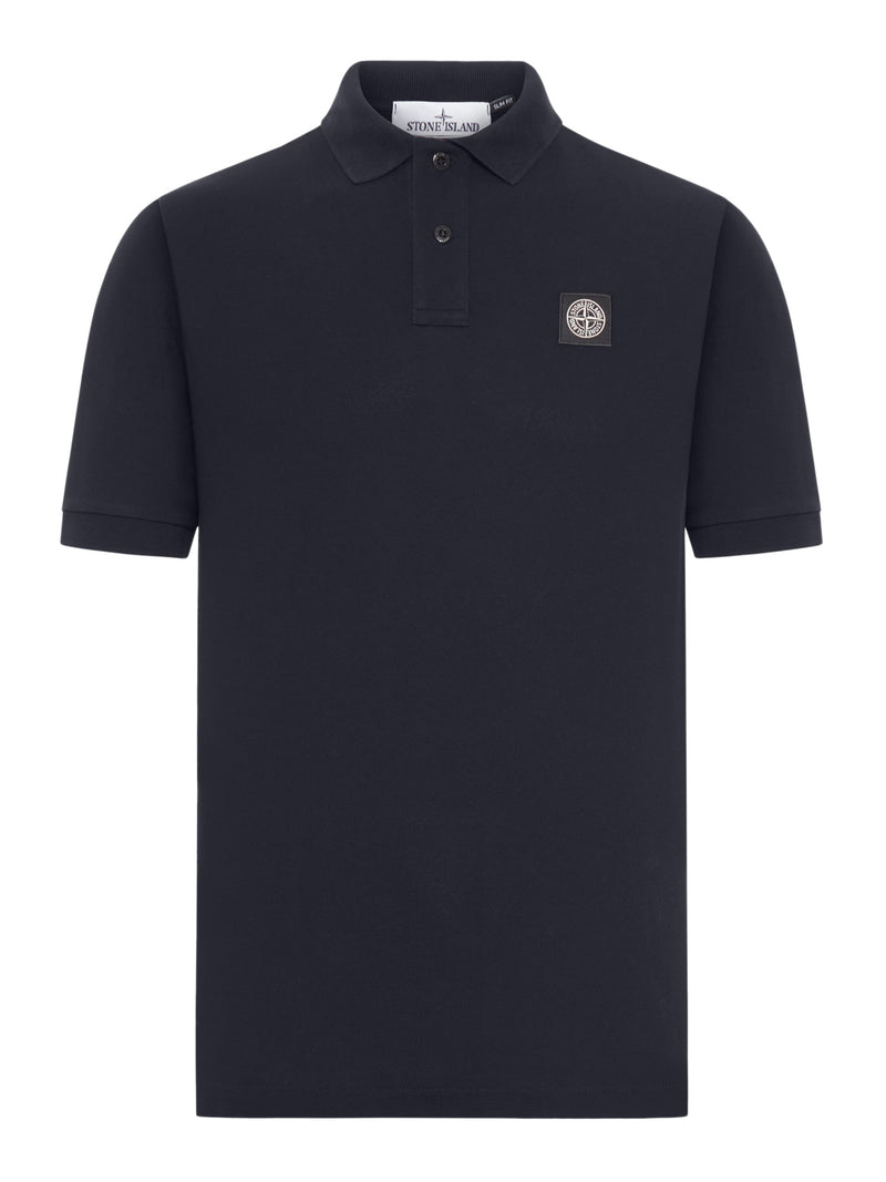 BLUE NAVY COTTON POLO SHIRT WITH COMPASS LOGO PATCH