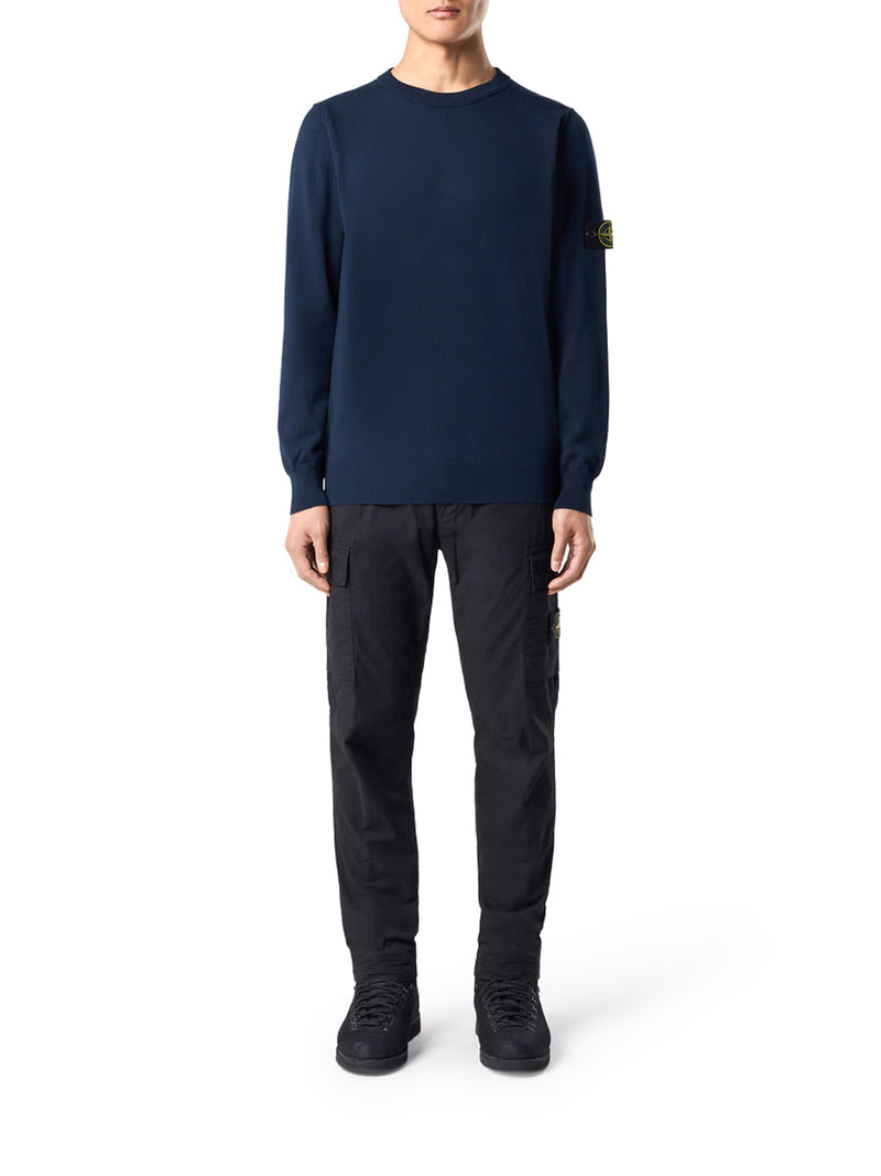 STONE ISLAND CREW NECK SWEATER WITH BADGE, NAVY BLUE