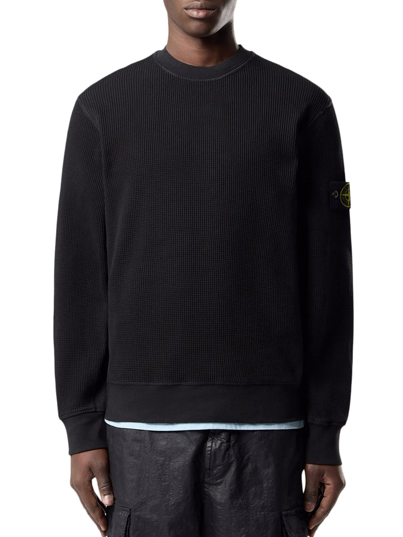 CREW NECK SWEATSHIRT IN ORGANIC COTTON WITH HONEYCOMB WORKMANSHIP