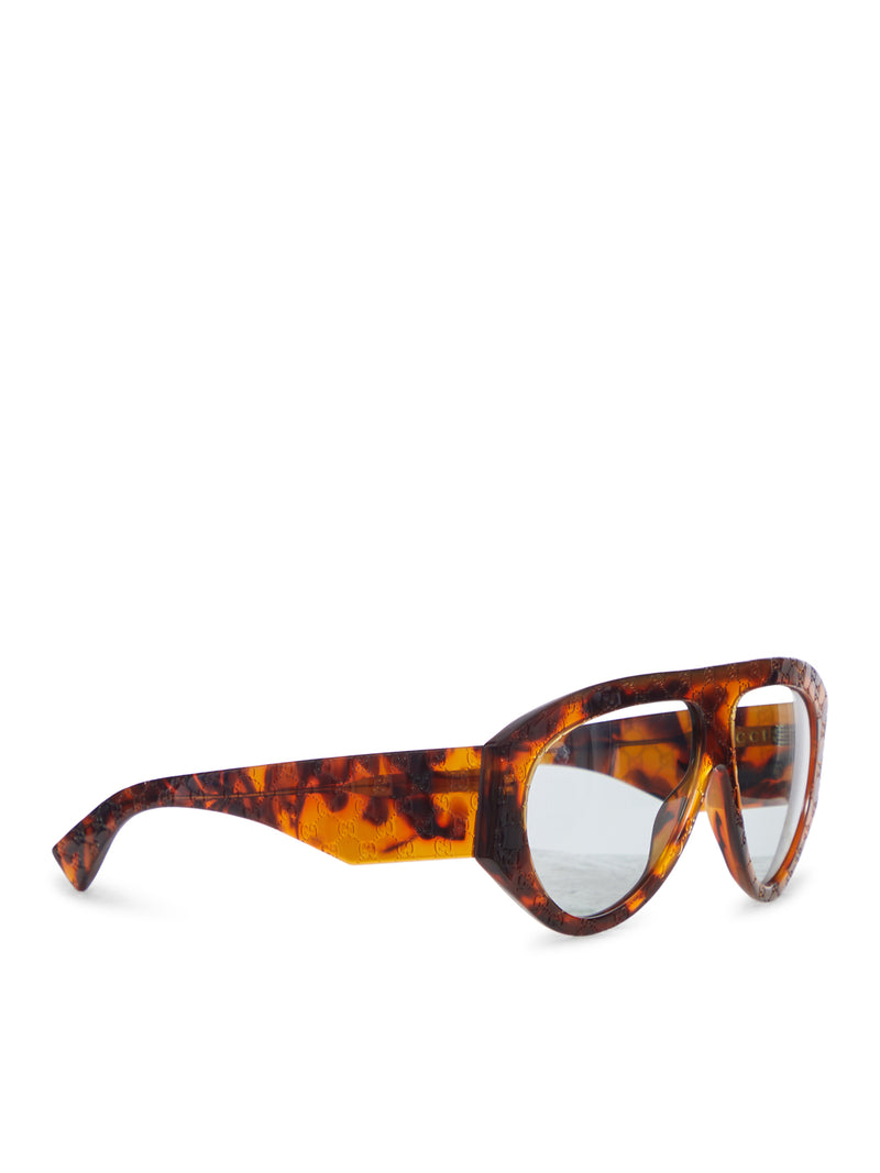 TORTOISESHELL ACETATE MASK SUNGLASSES WITH GG PATTERN