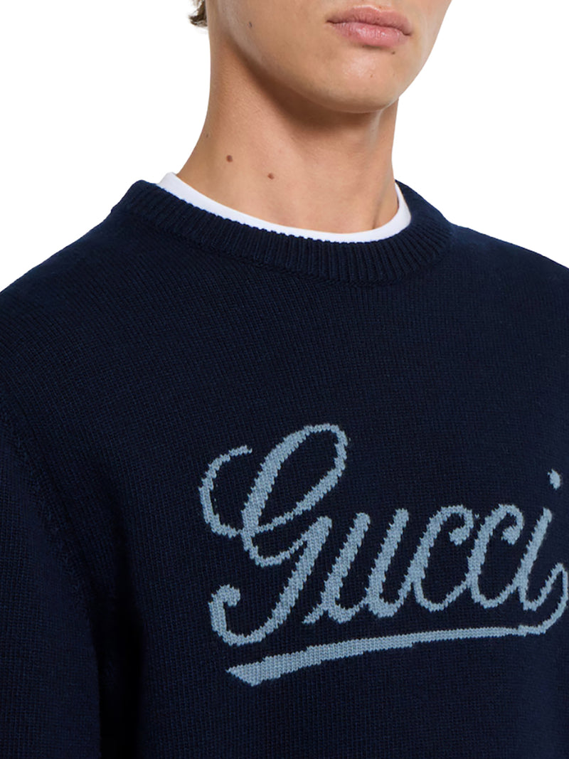 WOOL SWEATER WITH CONTRASTING FRONT GUCCI LOGO