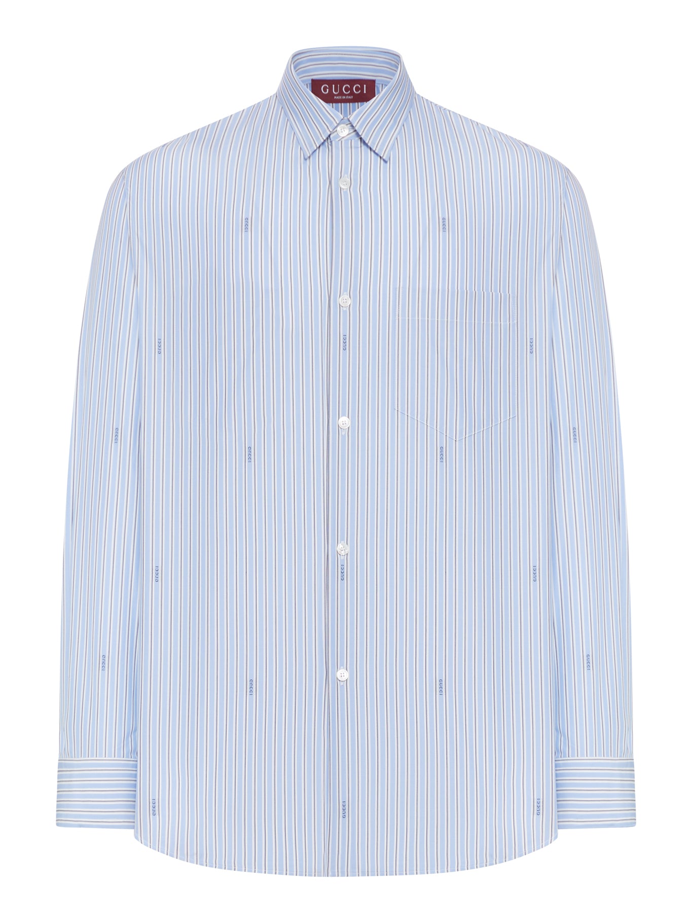 STRIPED COTTON POPLIN SHIRT WITH GUCCI LOGO