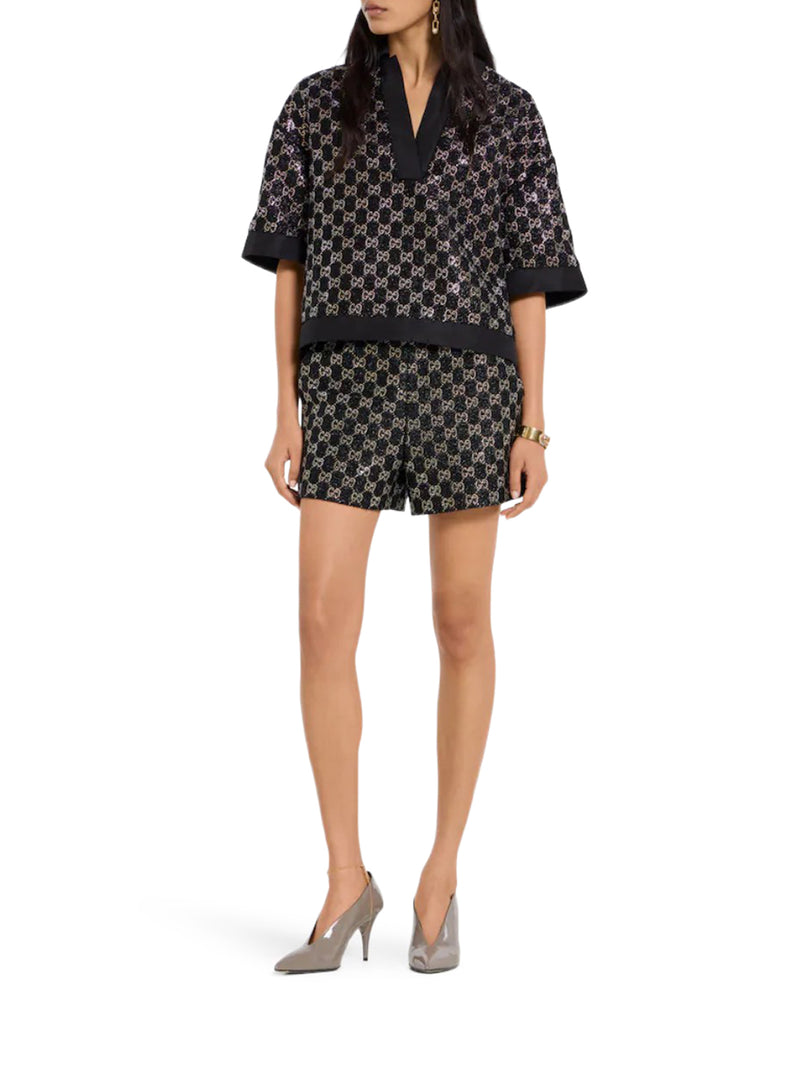 WOOL TWEED TOP WITH RHINESTONE