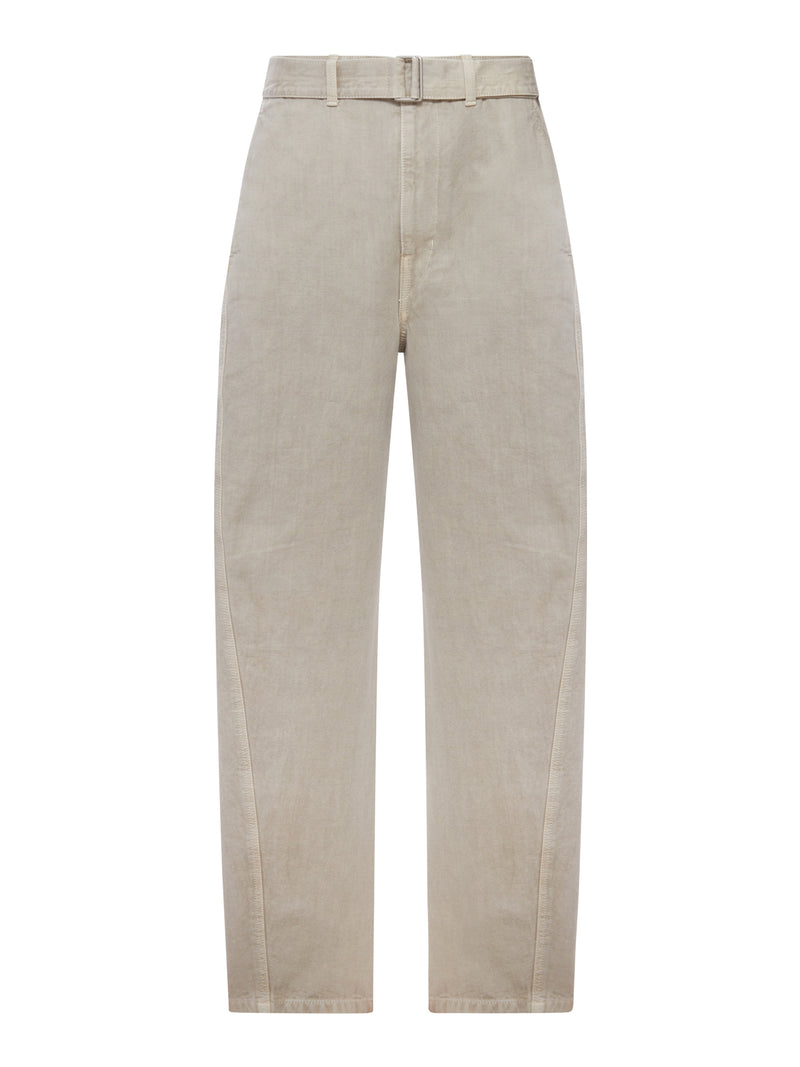 TWISTED COTTON TWILL TROUSERS WITH BELT